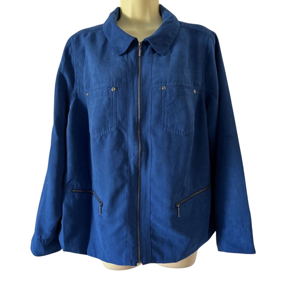 Studio Works Womens 16W Jacket Blue Faux Suede Lined Full Zip